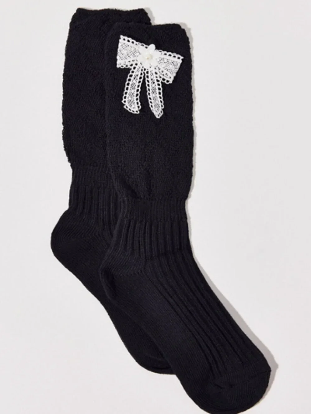 NWT Urban Outfitters 3D Bow Knit Black Crew Socks